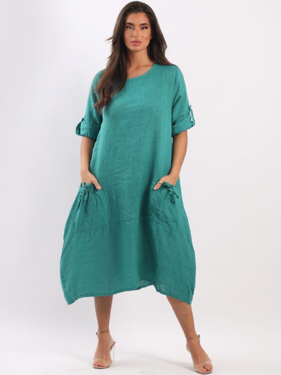 Lagenlook 100% Linen Italian Summer Dress Pockets Plus Sizes: Plus 1 Plus 2