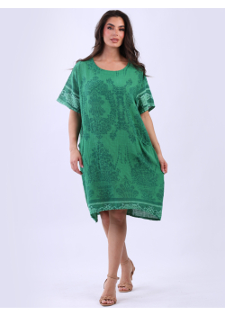 Digital Printed Mid Length Lagenlook Cotton Dress