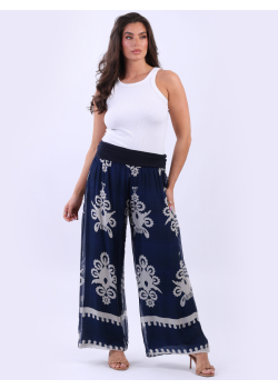 Italian 2 Layered Wide Leg Printed Silk Trouser