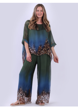 Italian Contrast Leopard Print Batwing Silk Blouse