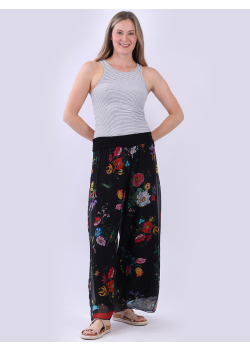 Italian Floral Wide Leg Silk Palazzo Pant