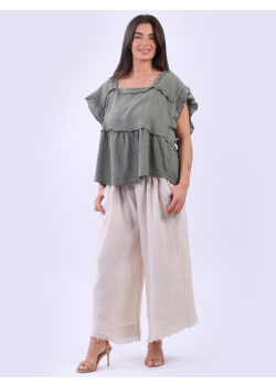 Italian Hop Sack Patches Linen Crop Boxy Top