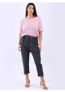 Italian Plain Cotton Loose Fitted Casual Pant