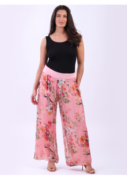 Italian Wide Leg Floral Harem Silk Trouser