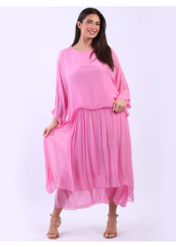 Plus Size 2 Layered Lagenlook Solid Silk Dress