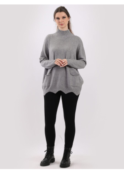 Made In Italy Plain Funnel Neck Drop Shoulders Knitted Baggy Top