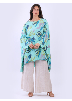 Made In Italy Printed Lagenlook Batwing Top