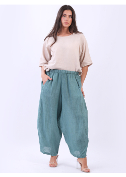 Made In Italy Relaxed Cocoon Linen Wide Leg Plain Baggy Trouser