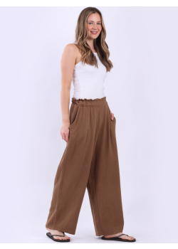 Made In Italy Solid Cotton Wide Leg Trouser