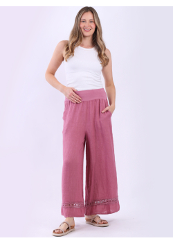 Made In Italy Solid Linen Wide Leg Trouser