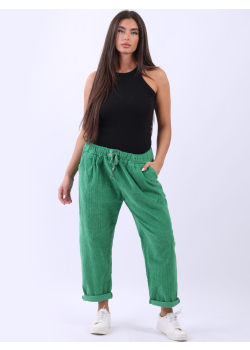Made In Italy Women Relaxed Fit Plain Cotton Corduroy Pant