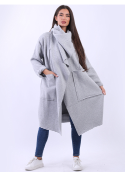 Made In Italy Wrap Cowl Neck Plus Size Lagenlook Cotton Coat