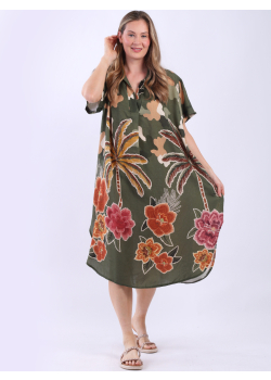 Plus Size Digital Print Lagenlook Collared Dress