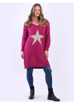 Plus Size Lagenlook Wool Knitted Longline Star Jumper