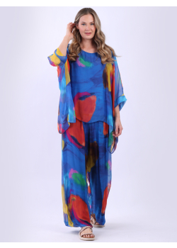 Plus Size Tie Dye 2 Layered Batwing Silk Dip Sides Tunic Top