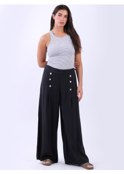 Women Plain Linen Wide Leg Flowy Palazzo Pant